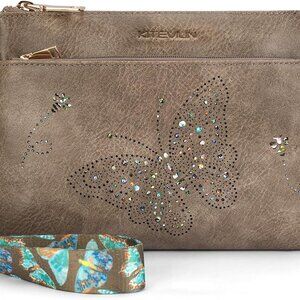 Gray slim fit PU leather wristlet wallet with RFID tech, versatile clutch for wo